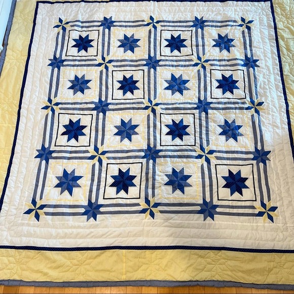 Star Quilt Hand Sewn and Machine Stitched 84" x 86" Homemade Plaid Polka Dot - Picture 12 of 16